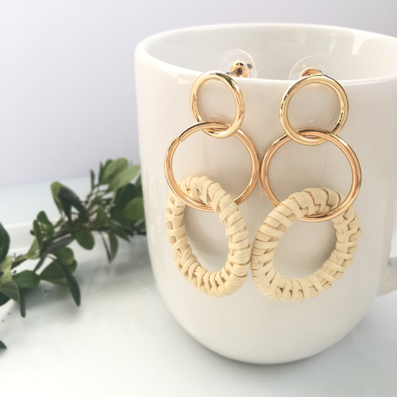 Jewelry - Rattan Woven Gold Hoop Tiered Earrings